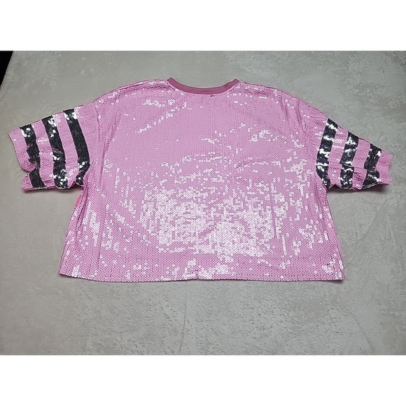 NWOT Simply Southern Pink Sequin Daisy Top Women's Large Crop - Picture 9 of 9